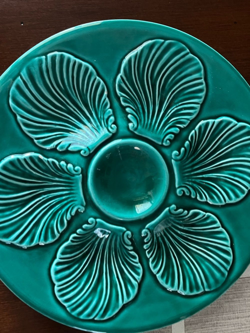 Teal Oyster Ceramic Floral Serving Plate from France